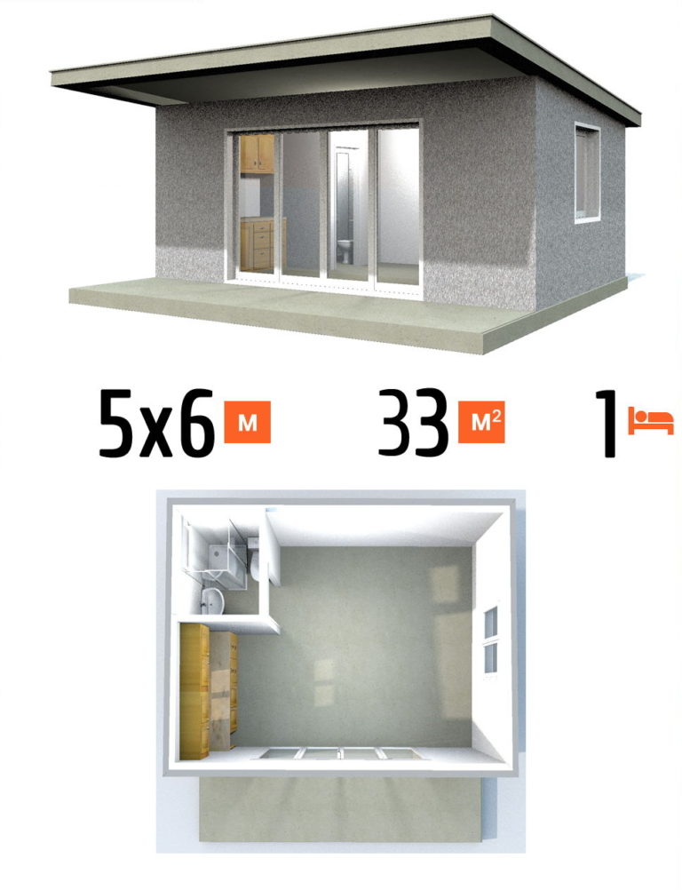 Проект дома 33 кв.м 1 спальня 5 на 6 одноэтажный - цена строительства фото и планы