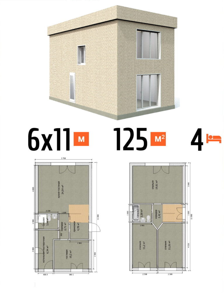 Проект дома 125 кв.м 4 спальни 6 на 11 двухэтажный - расчет под чистовую фото и планы